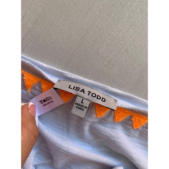 Lisa Todd Womens Large White Tunic With Neon Orange Embroidered Accents - Picture 4 of 6